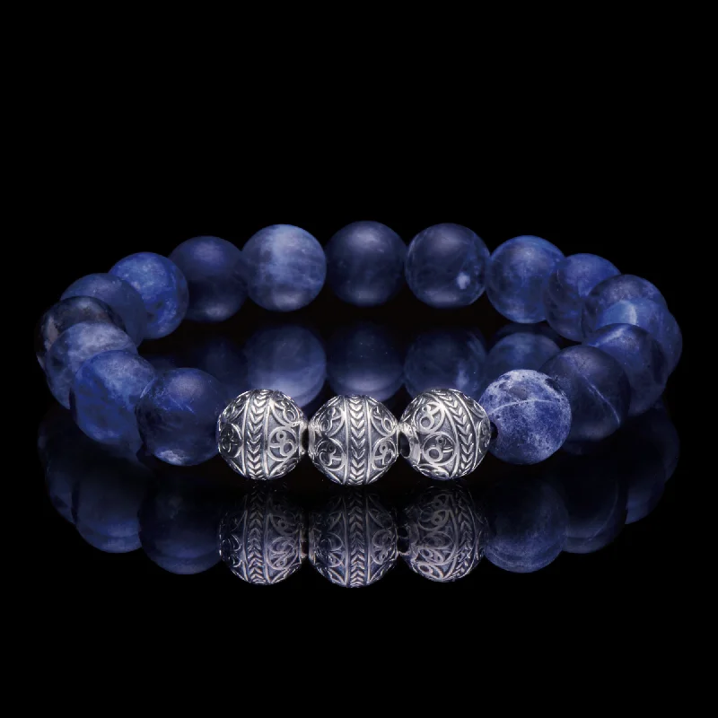 Furrowed pattern bracelet-Silver Classic Matt Sodalite