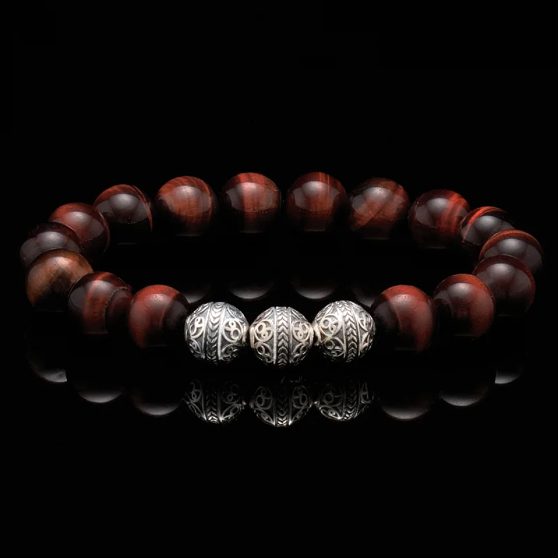 Curved gem bracelet-SILVER CLASSIC RED TIGER EYE BRACELET