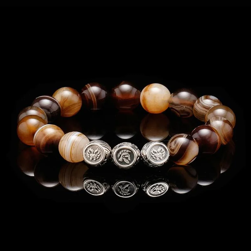 Furrowed edge bracelet-SILVER DRAGORSE BROWN AGATE BRACELET