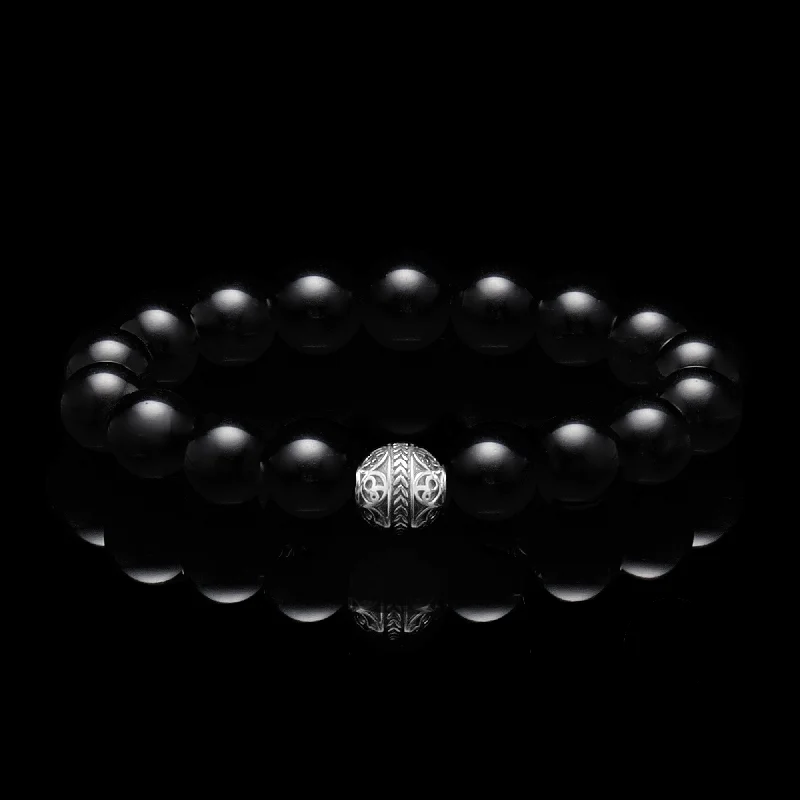 Recessed stone bracelet-The Odin | Silver bead obsidian bracelet