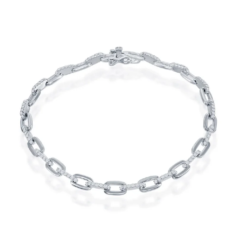 Gentle flow bracelet-Silver Paper Clip Bracelet with CZ Adorned Links