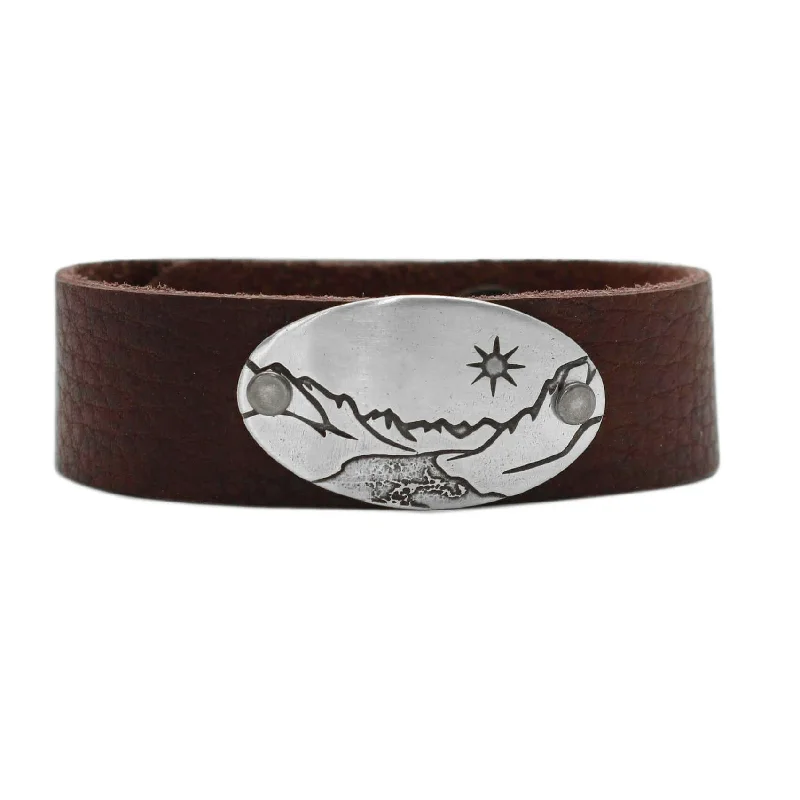 Curved gem bracelet-St. Mary Lake in Glacier Leather Cuff