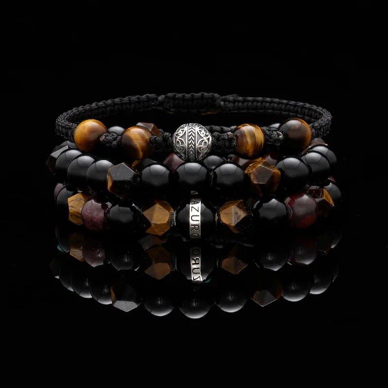 Coarse gem bracelet-The Gatsby | Tiger Eye Obsidian Garnet Stone Men String Bracelet