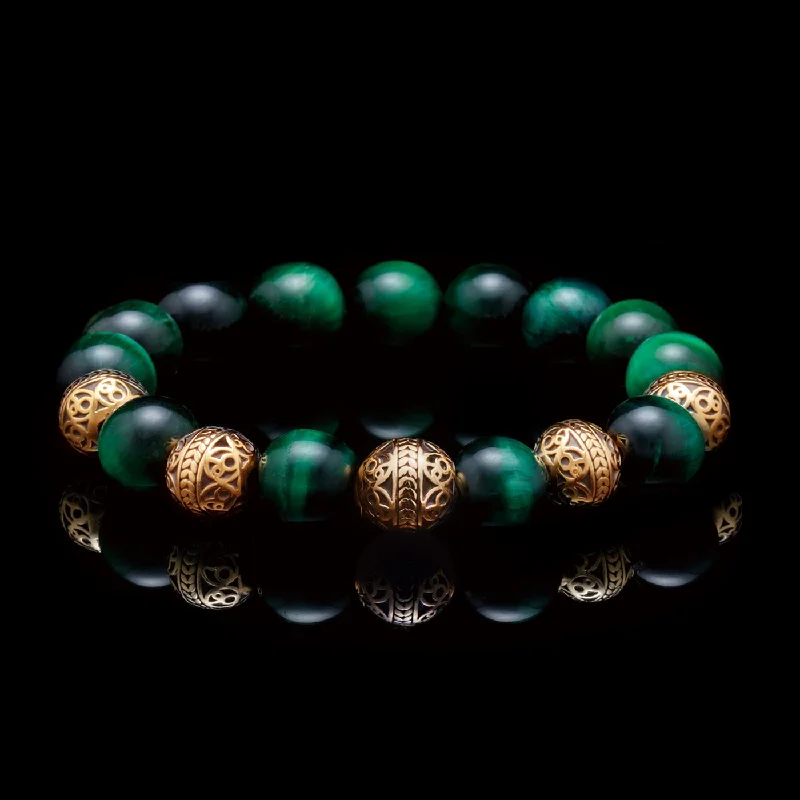 Extended diamond bracelet-The Alpha | Gold Classic Green Tiger Eye Beaded Bracelet