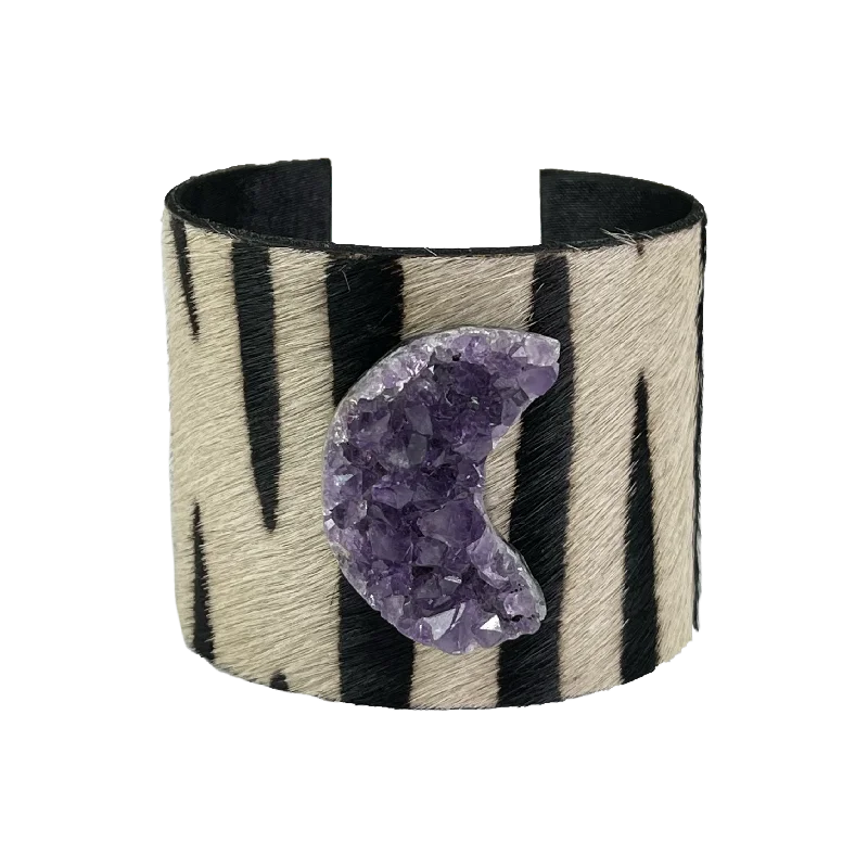 Coarse gem bracelet-The Chasity Black and White Druzy Moon Cuff Collection