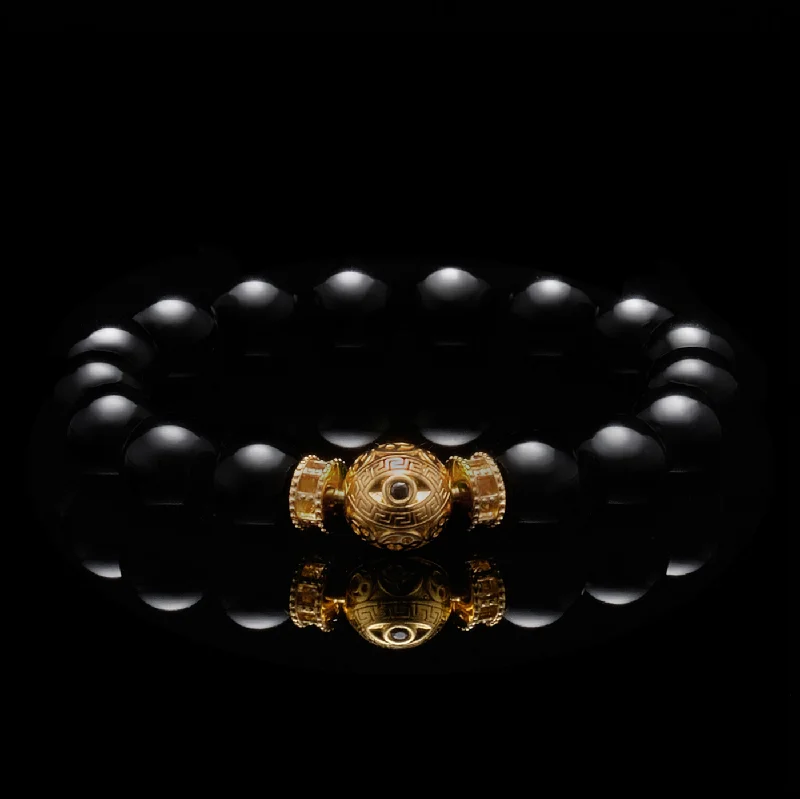 Twisted wire bracelet-The Gold Black Evil Eye Obsidian Bracelet