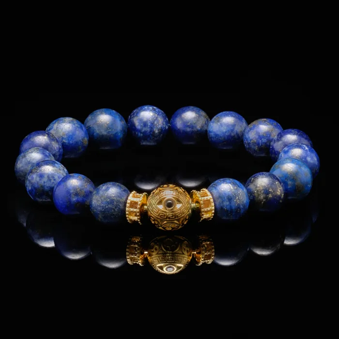 Narrow band bracelet-The Gold Lapis Lazuli Evil Eye Bracelet