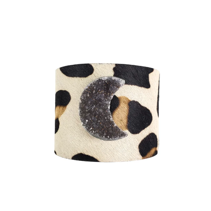 Octagon charm bracelet-The Leanna Giraffe Druzy Cowhide Leather Cuff Collection