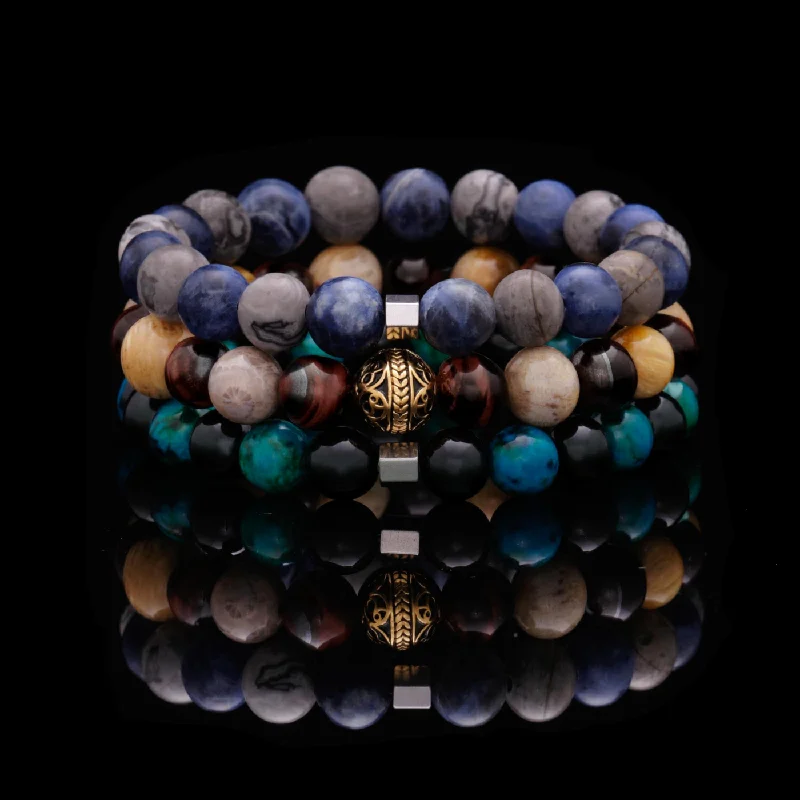 Textured stone bracelet-The Odin | Mens Stainless Steel Bracelets with Tiger Eye Turquoise Stone