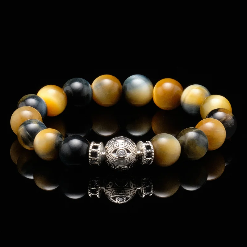 Twelve-gem bracelet-the silver white evil eye yellow blue tiger eye bracelet