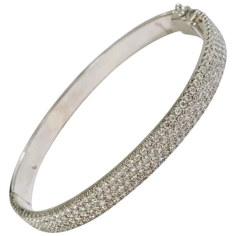 Radiant minimalist bracelet-White Gold Pave Diamond Cuff Bracelet with Hinge Closure