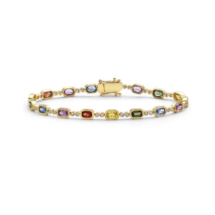 Diverse gem bracelet-Yellow Gold Rainbow Sapphire and Diamond Bracelet