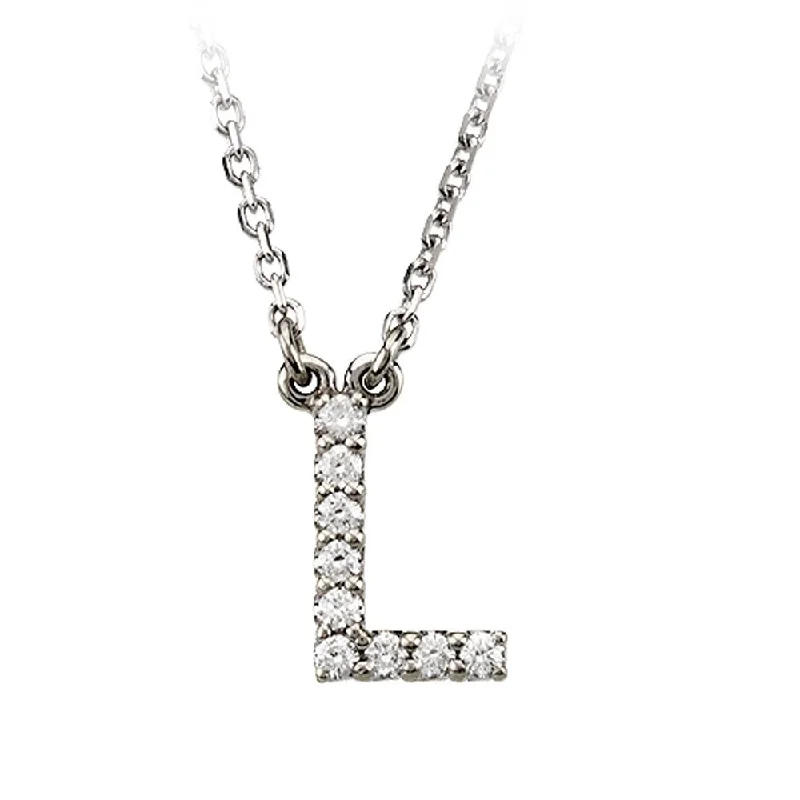 1/10 Cttw Diamond & 14k White Gold Block Initial Necklace, Letter L