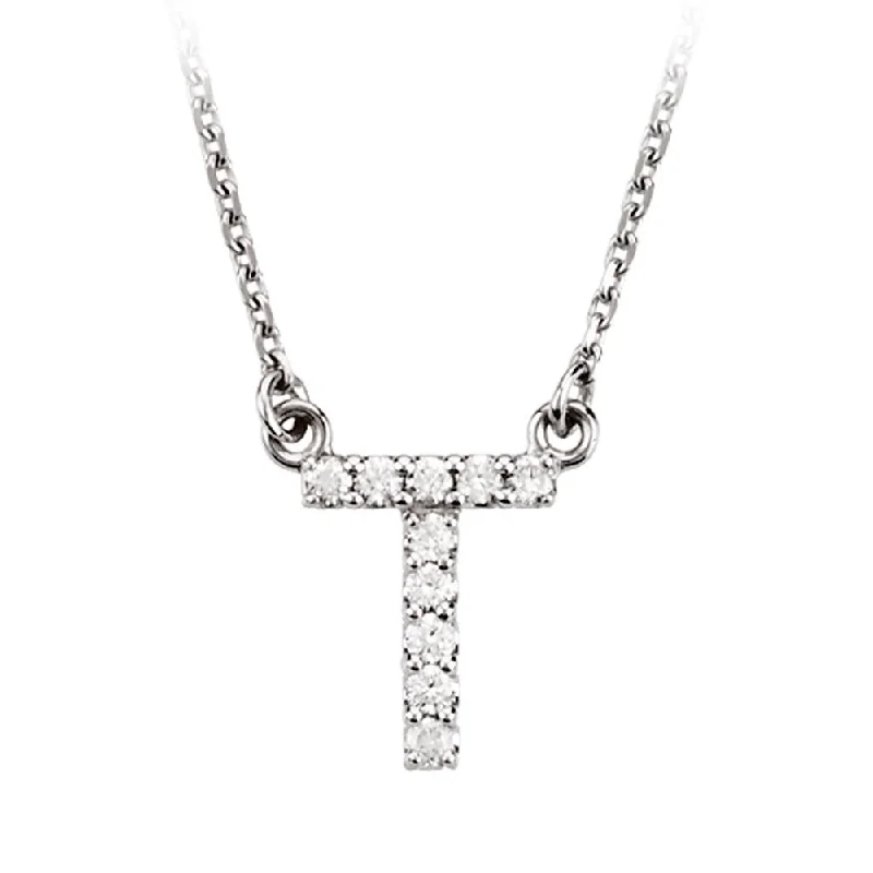 Cultural grooved necklace-1/10 Cttw Diamond & 14k White Gold Block Initial Necklace, Letter T