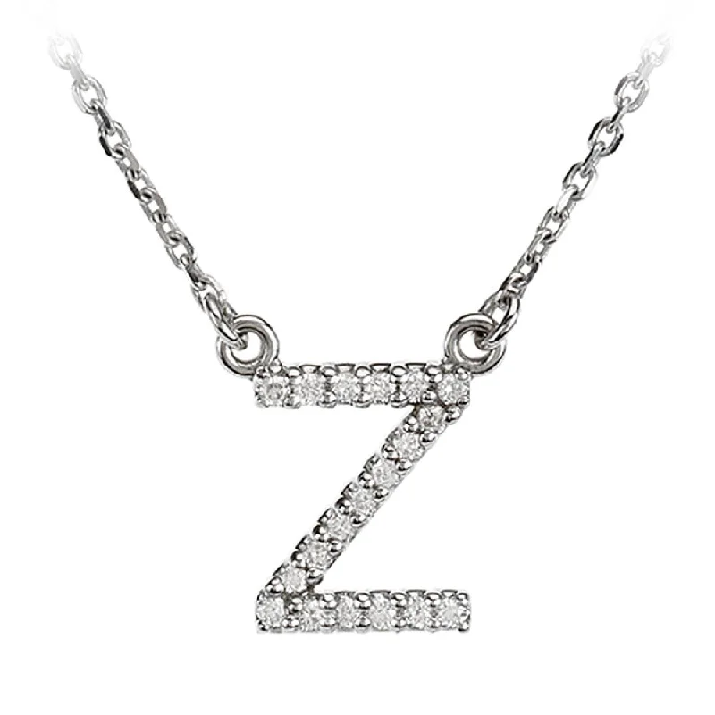 1/10 Cttw Diamond & 14k White Gold Block Initial Necklace, Letter Z