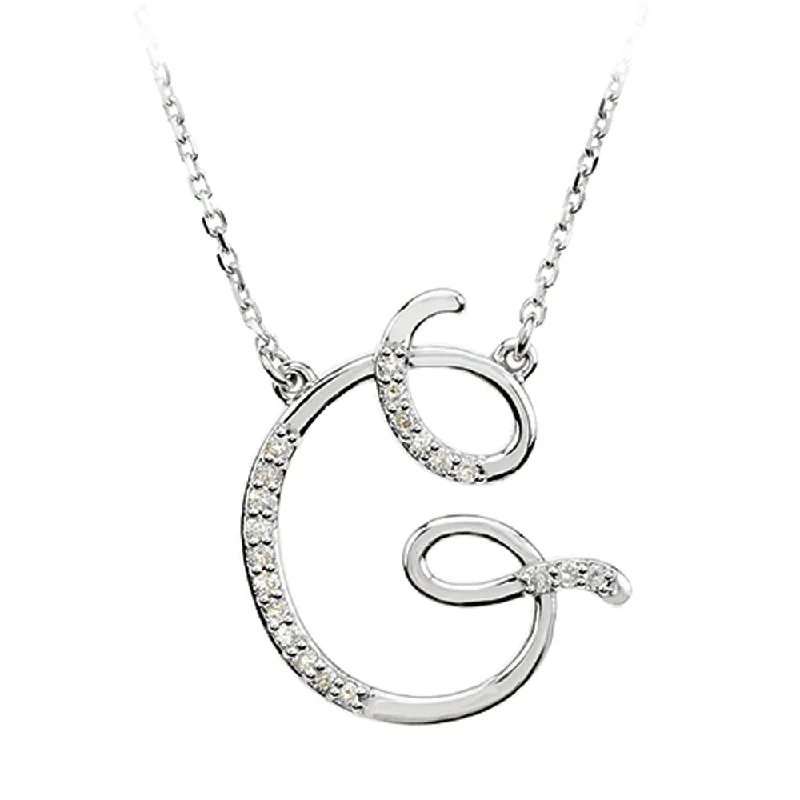 Low-profile cabochon necklace-1/10 Ctw Diamond 14k White Gold Medium Script Initial G Necklace, 17in