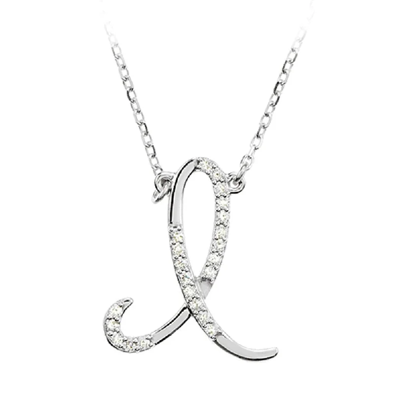 Etched nickel necklace-1/10 Ctw Diamond 14k White Gold Medium Script Initial I Necklace, 17in