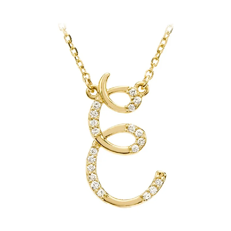 1/10 Ctw Diamond 14k Yellow Gold Medium Script Initial E Necklace 17in