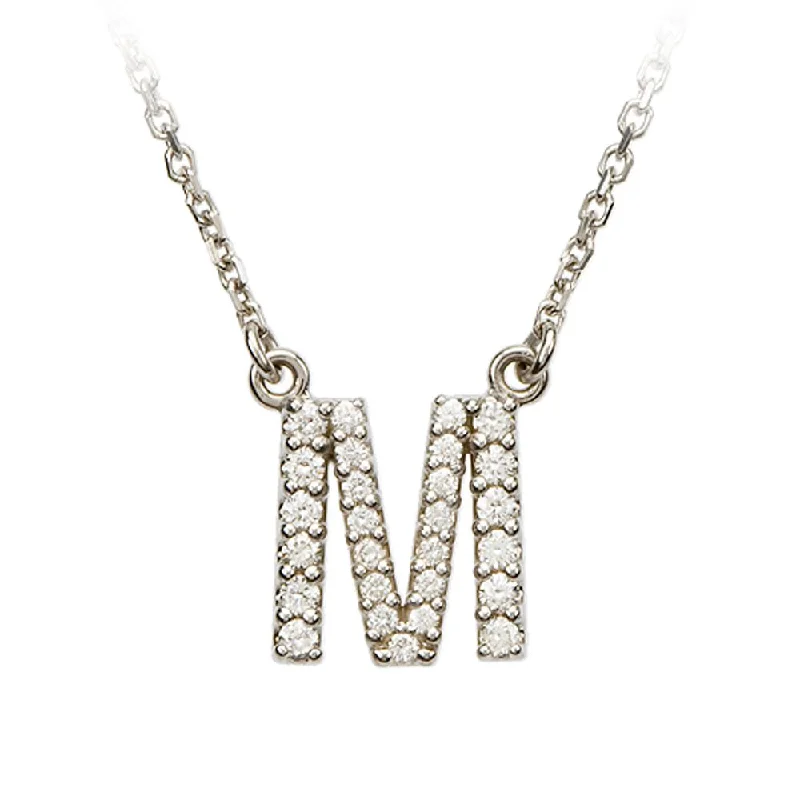 1/5 Cttw Diamond & 14k White Gold Block Initial Necklace, Letter M