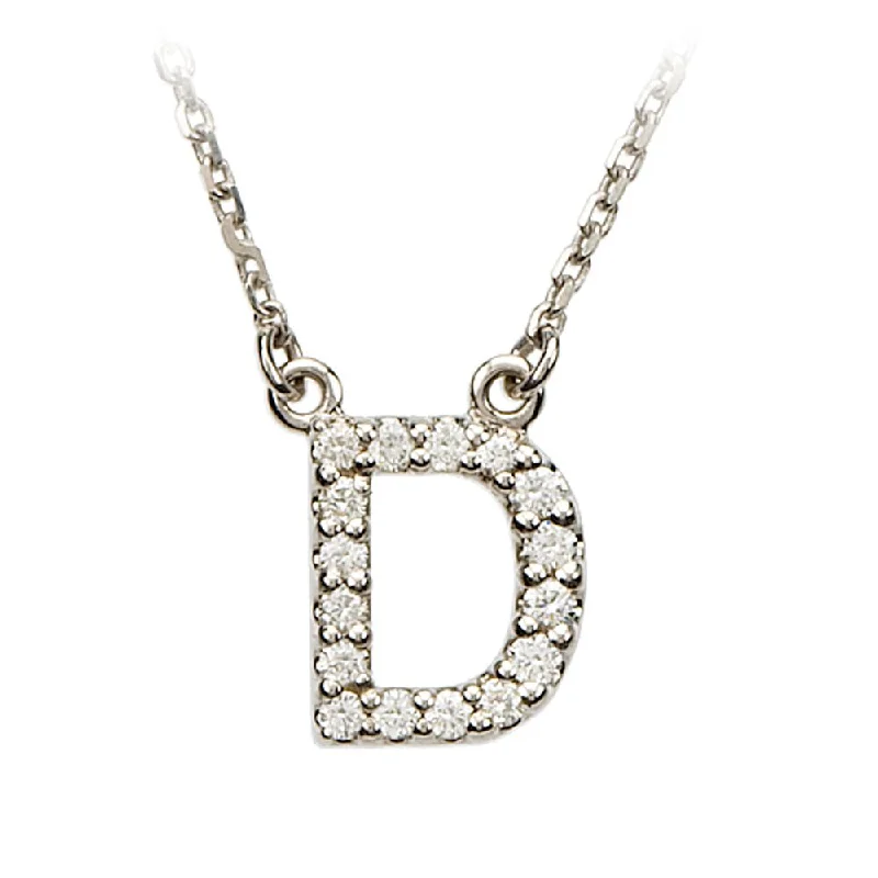 1/6 Cttw Diamond & 14k White Gold Block Initial Necklace, Letter D