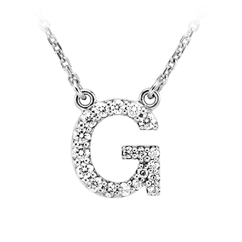 Cast gold necklace-1/6 Cttw Diamond & 14k White Gold Block Initial Necklace, Letter G