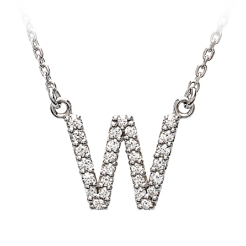 1/6 Cttw Diamond & 14k White Gold Block Initial Necklace, Letter W