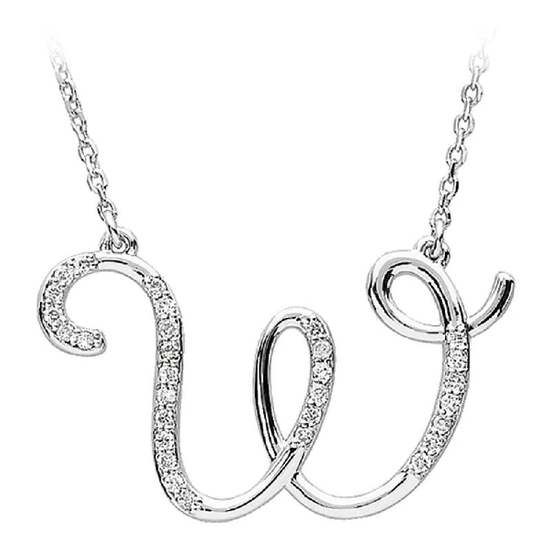 1/6 Ctw Diamond 14k White Gold Medium Script Initial W Necklace, 17in