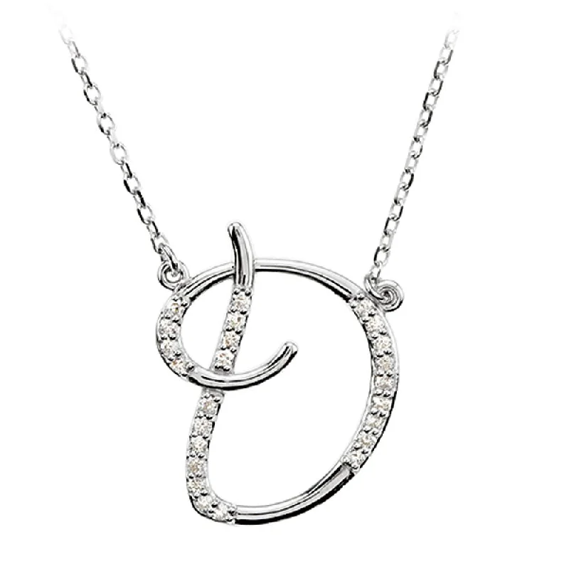 Incised design necklace-1/8 Ct Diamond 14k White Gold Medium Script Initial D Necklace, 17in