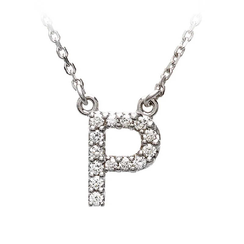 Bent gem necklace-1/8 Cttw Diamond & 14k White Gold Block Initial Necklace, Letter P