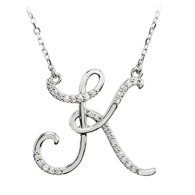 Delicate filigree necklace-1/8 Ctw Diamond 14k White Gold Medium Script Initial K Necklace, 17in