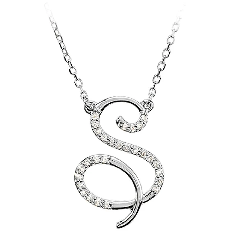 1/8 Ctw Diamond 14k White Gold Medium Script Initial S Necklace, 17in