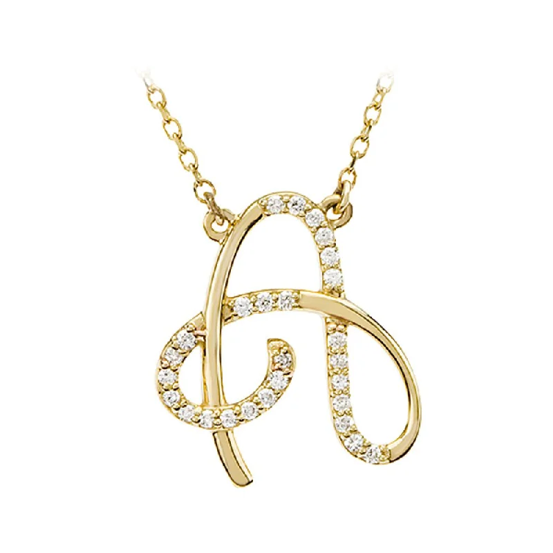 Woven thread necklace-1/8 Ctw Diamond 14k Yellow Gold Medium Script Initial A Necklace, 17in