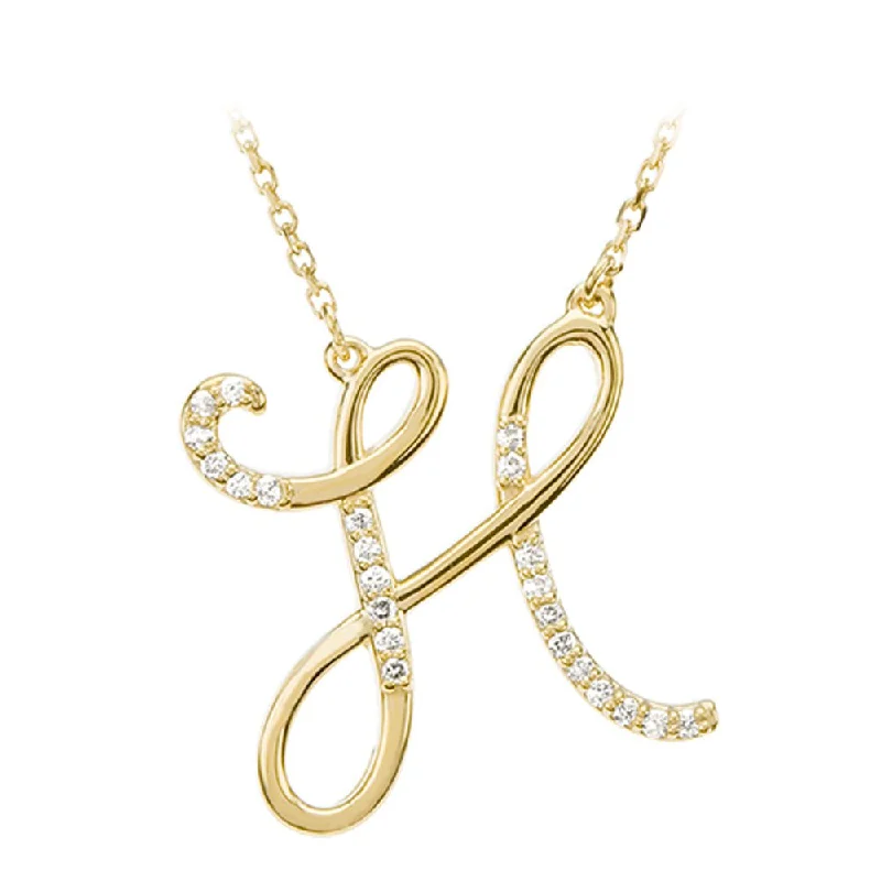 Pocked necklace-1/8 Ctw Diamond 14k Yellow Gold Medium Script Initial H Necklace, 17in