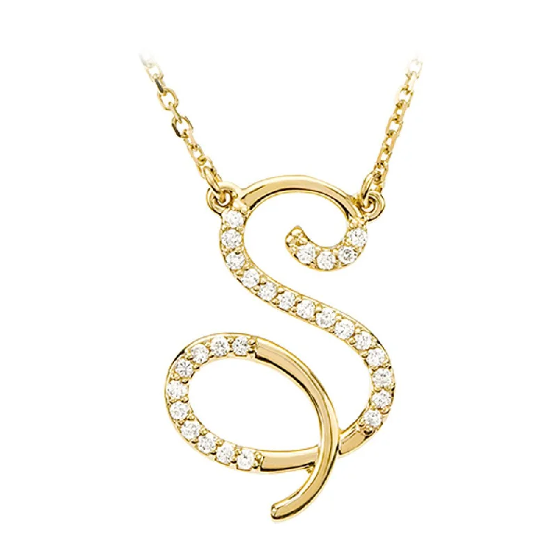 Leafy cluster necklace-1/8 Ctw Diamond 14k Yellow Gold Medium Script Initial S Necklace, 17in