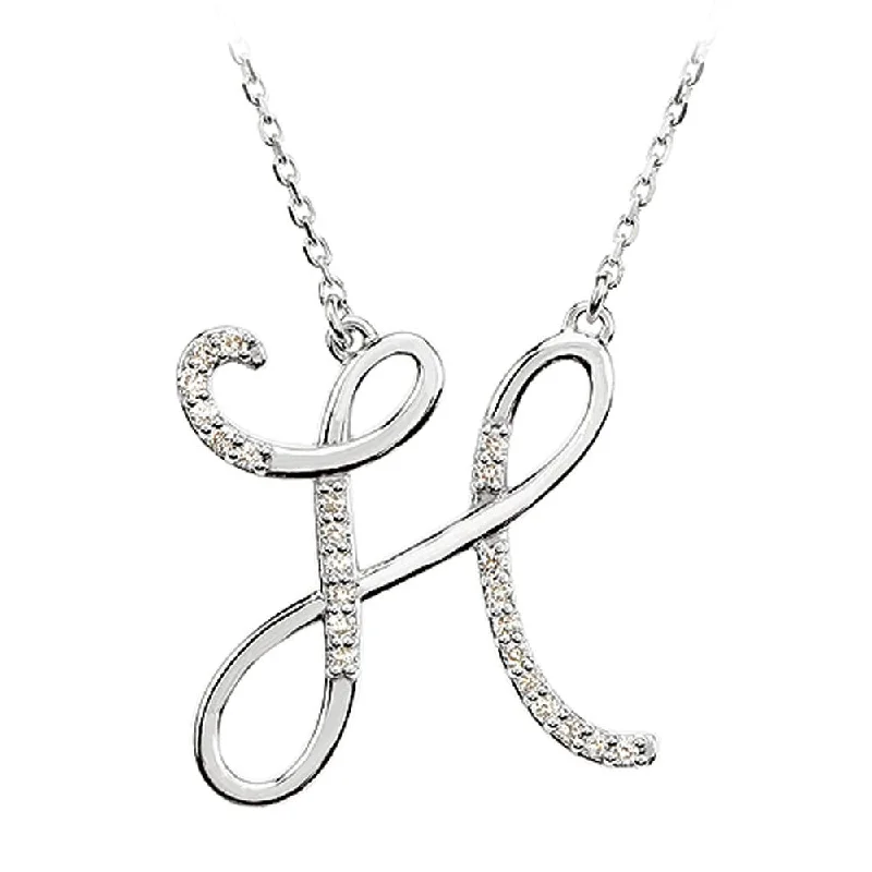 Halo-effect necklace-1/8 Ctw Diamond Sterling Silver Medium Script Initial H Necklace, 16in