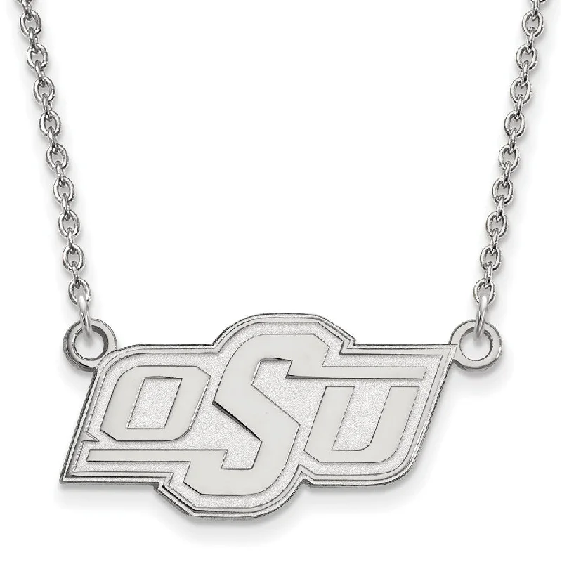 10k White Gold Oklahoma State OSU Small Pendant Necklace