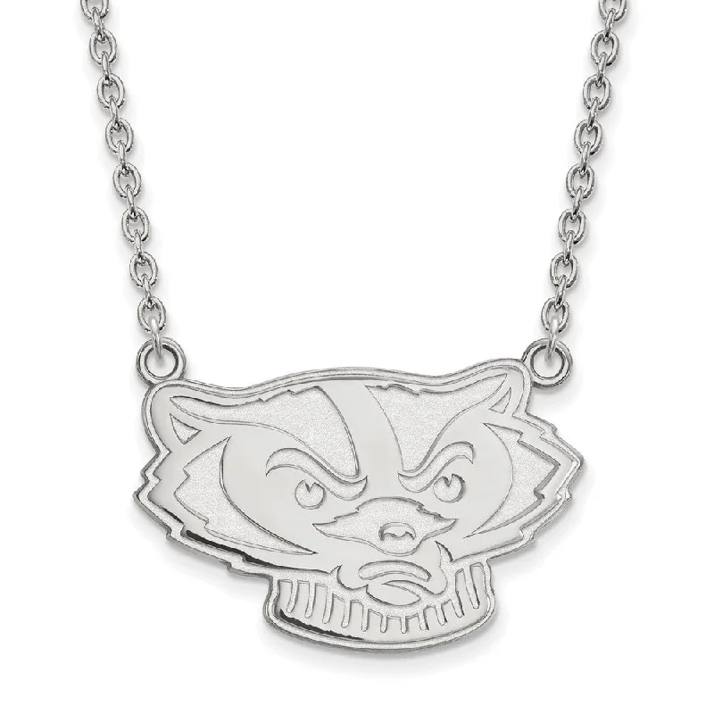 10k White Gold U of Wisconsin Large Badger Pendant Necklace