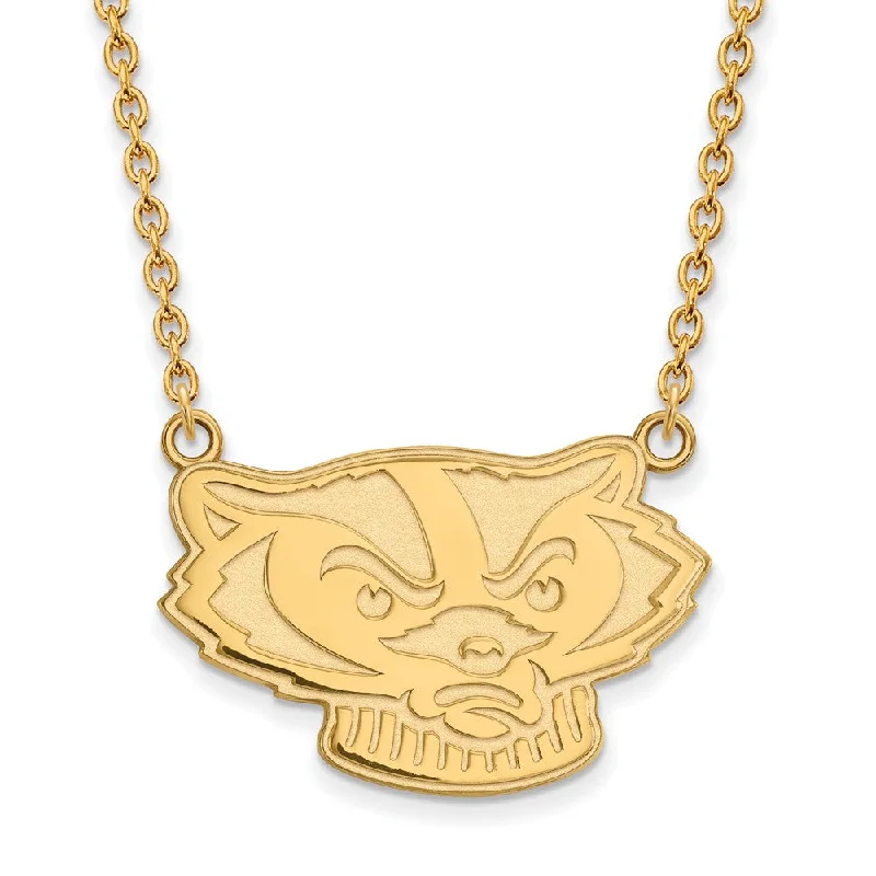 10k Yellow Gold U of Wisconsin Large Badger Pendant Necklace