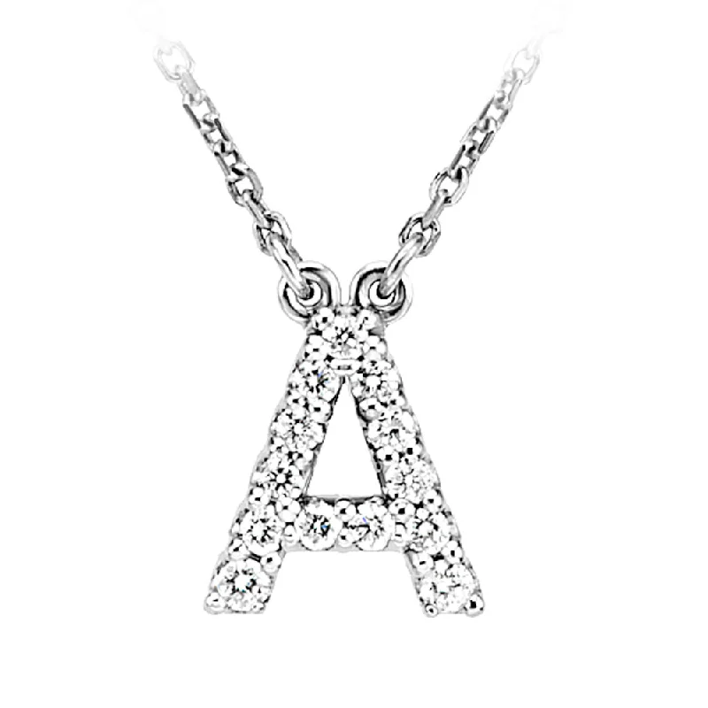 Worn rim necklace-.14 Cttw Diamond & 14k White Gold Block Initial Necklace, Letter A