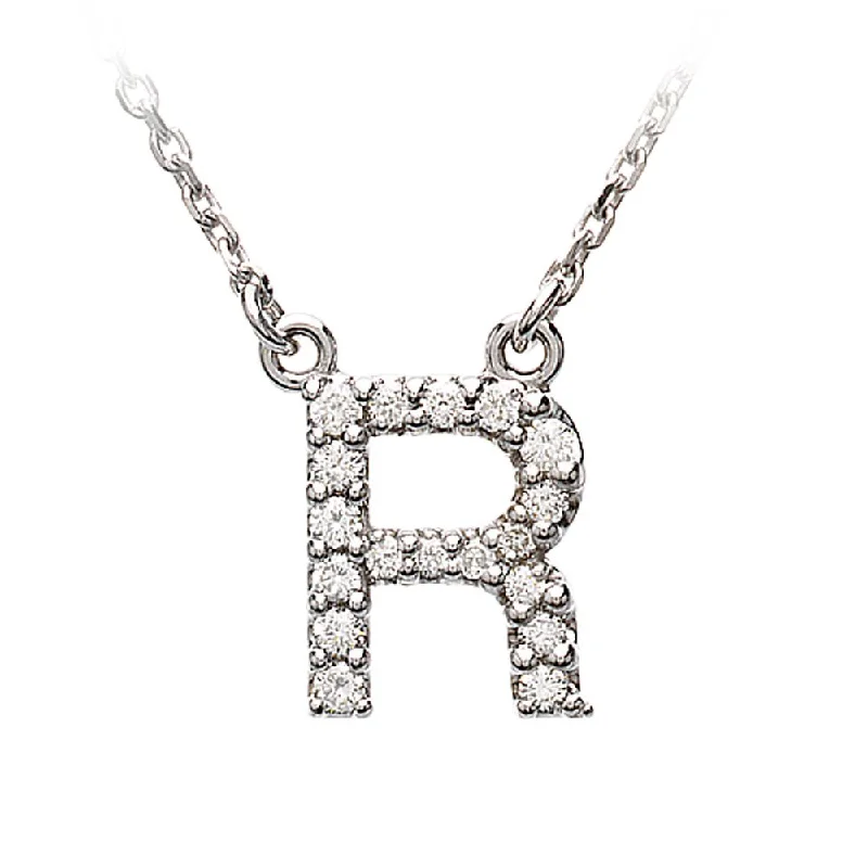 Open-shadow necklace-.14 Cttw Diamond & 14k White Gold Block Initial Necklace, Letter R