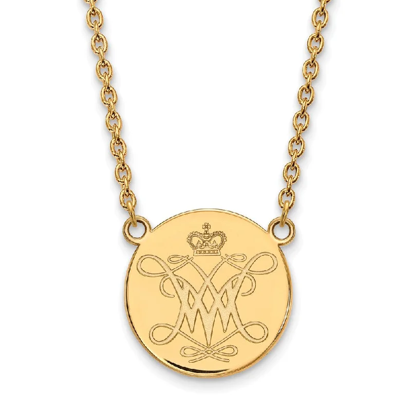 14k Gold Plated Silver William and Mary Lg Logo Pendant Necklace