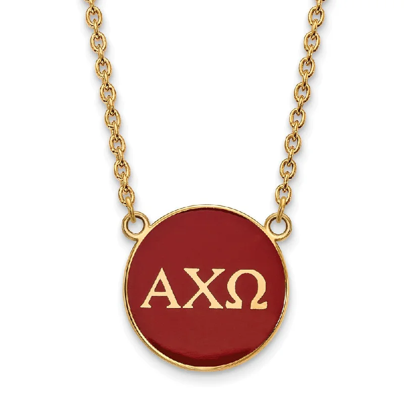 Sparkling silver necklace-14K Plated Silver Alpha Chi Omega Large Red Enamel Disc Necklace