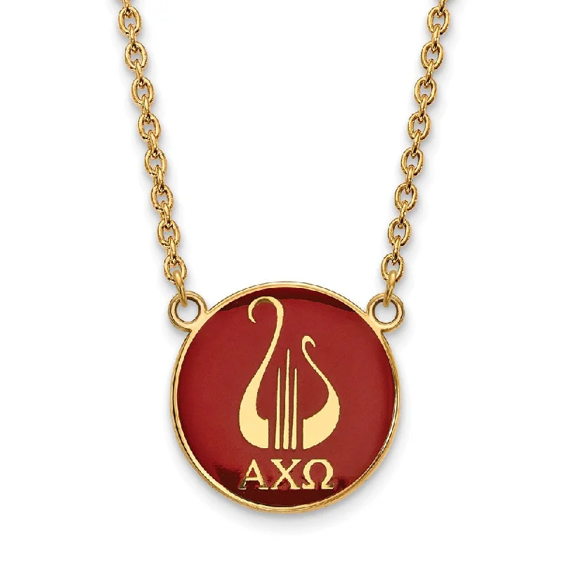 14K Plated Silver Alpha Chi Omega Large Enamel Logo Necklace