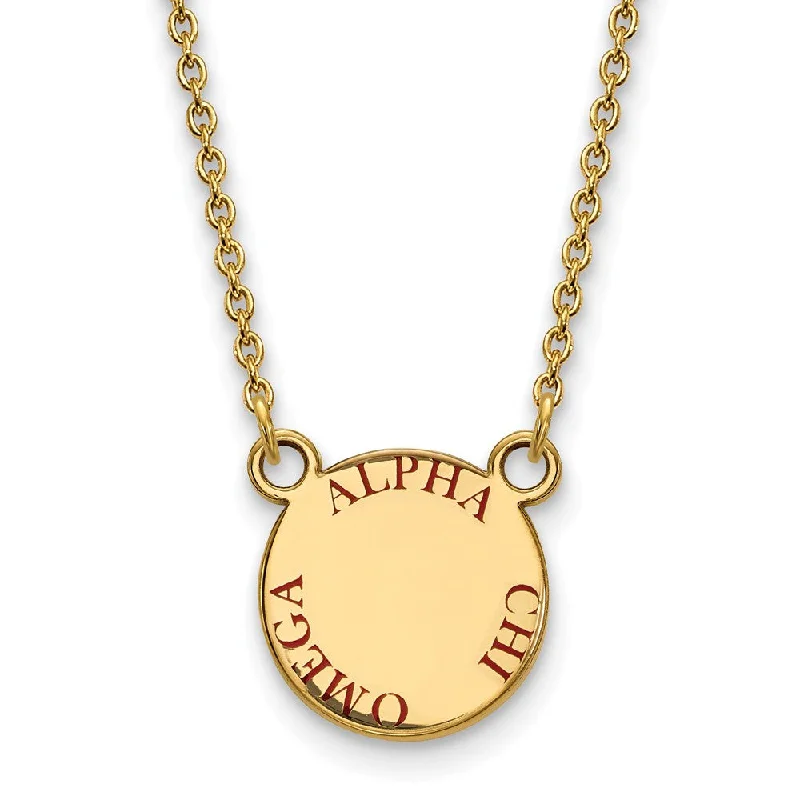 14K Plated Silver Alpha Chi Omega Small Red Enamel Necklace