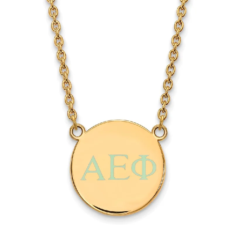 14K Plated Silver Alpha Epsilon Phi Small Aqua Enamel Greek Necklace