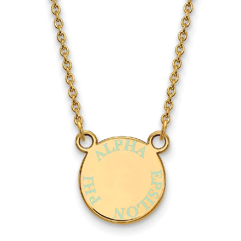 14K Plated Silver Alpha Epsilon Phi XS (Tiny) Aqua Enamel Necklace