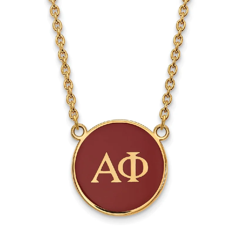 Knotted braid necklace-14K Plated Silver Alpha Phi Large Red Enamel Disc Necklace