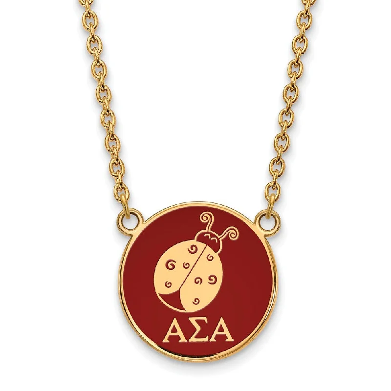 14K Plated Silver Alpha Sigma Alpha Large Mascot Red Enamel Necklace