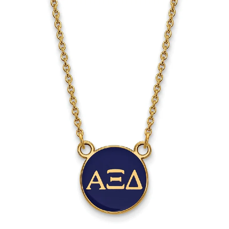 Cultural grooved necklace-14K Plated Silver Alpha Xi Delta Small Blue Enamel Greek Necklace