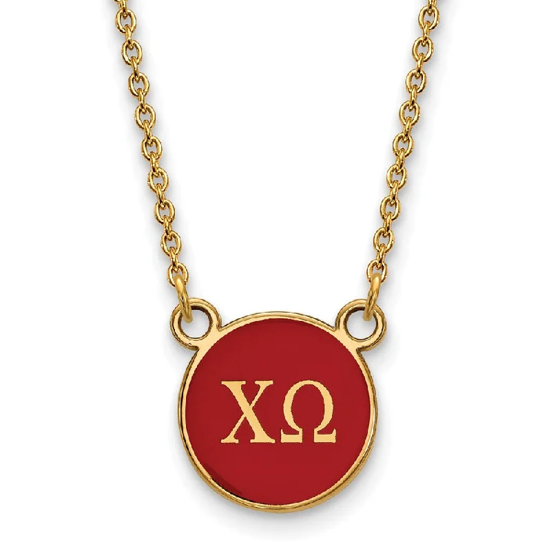 Bent gem necklace-14K Plated Silver Chi Omega Small Red Enamel Disc Necklace